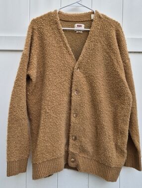 ​Levi's Relaxed Fit Sherpa Teddy Cardigan Sweater Tan Camel Men's Medium